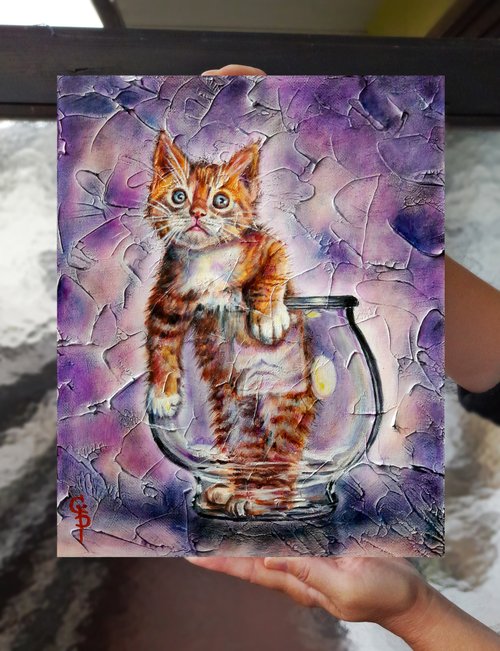 猫の絵キャンバスオリジナルオイルクリスマスギフトアート