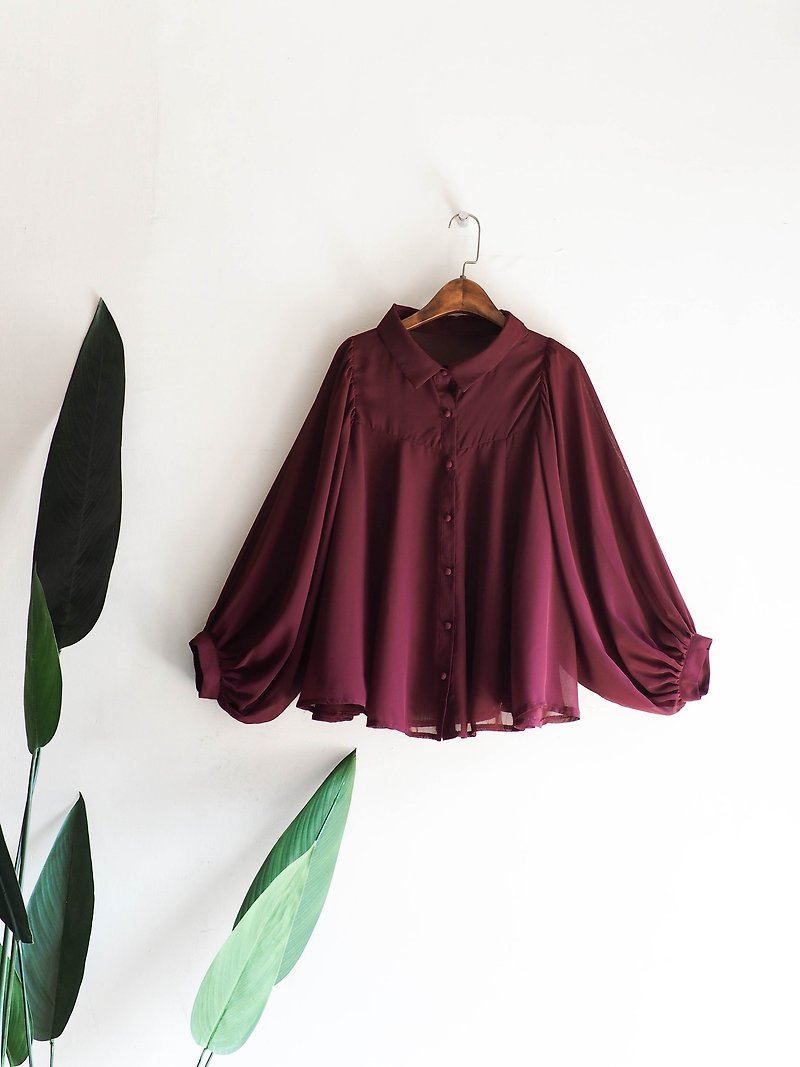川ヒル - アンティークシルクのシャツジャケットシャツ特大ヴィンテージ高級感を回転長野赤紫乾燥バラエレガントな女性 - シャツ・ブラウス - ポリエステル レッド