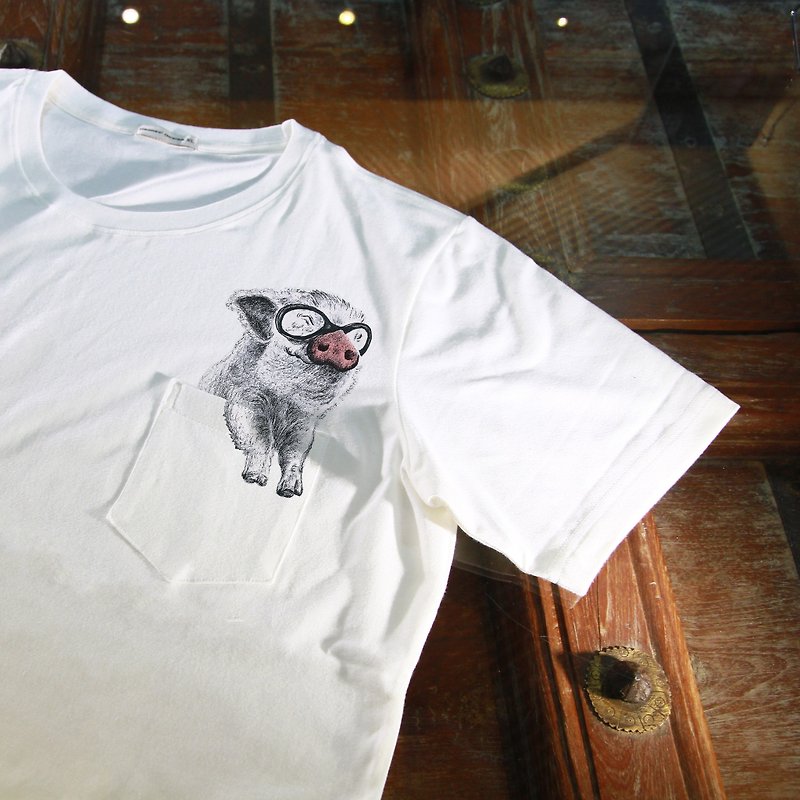 [Pocket Zoo] Pig - Men's T-Shirts & Tops - Cotton & Hemp White