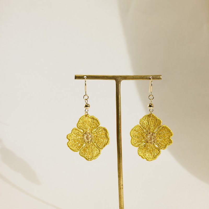 Poppy embroidery earrings yellow - Earrings & Clip-ons - Thread Yellow