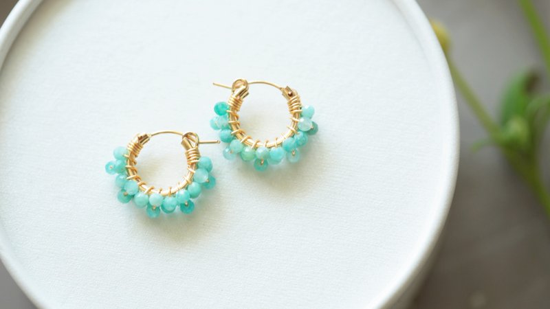 HappyCircle1.5cm│天河石裙擺款 耳夾 生日 禮物  天然石 14KGF - 耳環/耳夾/耳骨夾 - 半寶石 綠色