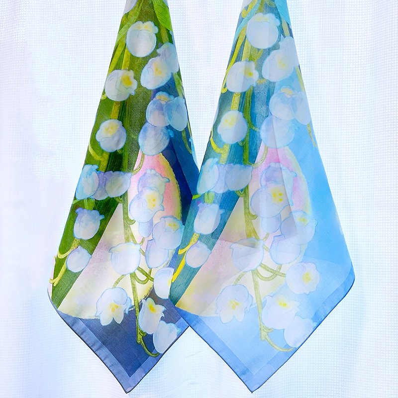 Lily of the valley large handkerchief - ผ้าเช็ดหน้า - ผ้าฝ้าย/ผ้าลินิน สีน้ำเงิน