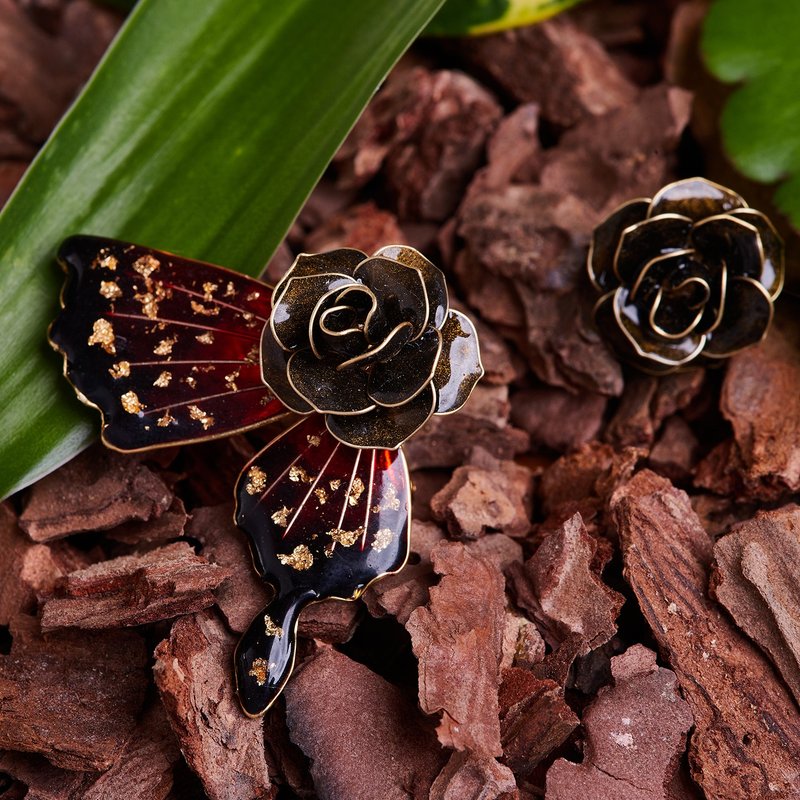 Baroque Butterfly - Handmade Earrings Resin Earrings Crystal Flower Earrings Clip-On - Earrings & Clip-ons - Other Materials Red