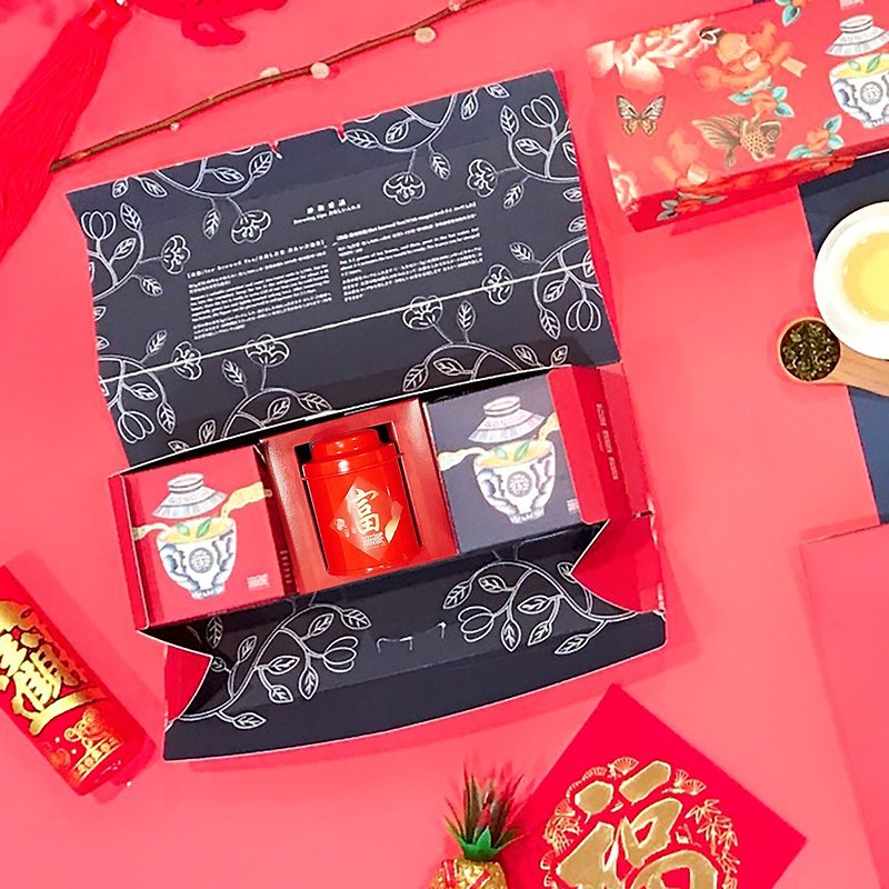 Charity Spring Festival Gift Box [Wuzang] New Year's Festive Long Gift Box H-Comprehensive Tea and Food Gift (1 Tea + 1 Cake + 1 Sugar - Tea - Fresh Ingredients Multicolor