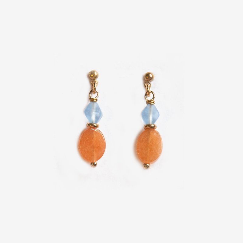Red Aventurine Stone with Matte Blue Beads Earrings - Earrings & Clip-ons - Other Metals Orange