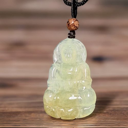瓔珞翡翠 冰種飄黃翡翠觀音菩薩項鍊 | 天然緬甸玉翡翠A貨 | 送禮
