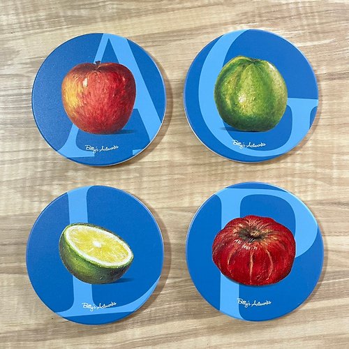 Betty's Artworks 杯墊套組 (蘋果,檸檬, 南瓜, 芭樂)- 蔬果系日常小物- 過年禮盒