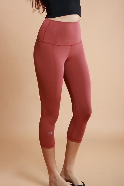 asana yoga 基本款高腰緊身七分褲 吸溼排汗 透氣台灣製-楓葉磚紅