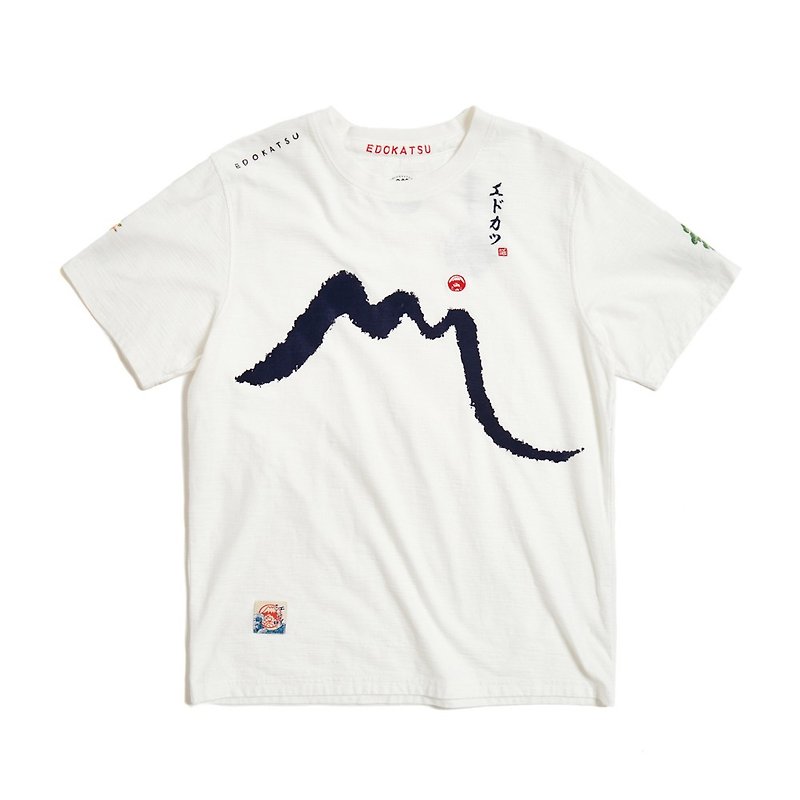 Edo Katsu Japanese style calligraphy Fuji short-sleeved T-shirt - Men's (off-white) #Top - เสื้อยืดผู้ชาย - ผ้าฝ้าย/ผ้าลินิน ขาว