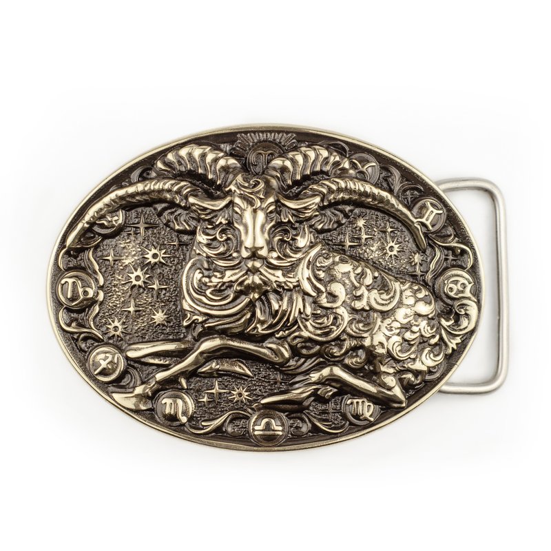 Aries soild german silver belt buckle, Zodiac sign nickel silver belt - 皮帶/腰帶 - 其他材質 銀色