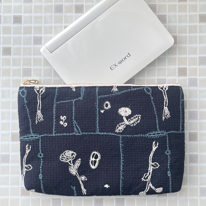 Sold out  -  Other sizes available 　　mina  perhonen garden patchwork ポーチ　収納包 - 化妝包/收納袋 - 棉．麻 藍色