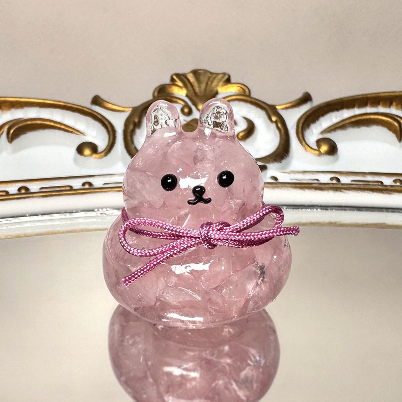 Natural pink crystal Stone ornaments|Pink crystal mirror cake rabbit style 01|かがみもち - Items for Display - Crystal Pink