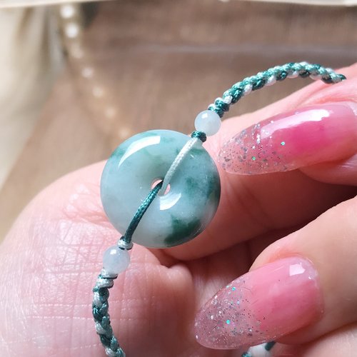 瓔珞珠寶盒 E.L.Jewelry Box 冰糯飄綠花翡翠平安扣編織手鍊 | 天然緬甸玉A貨翡翠 | 送禮