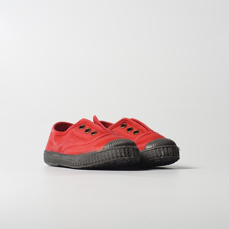 西班牙帆布鞋 紅色 黑頭款 洗舊布料 香香鞋 可水洗 T955777 - 男/女童鞋 - 棉．麻 紅色