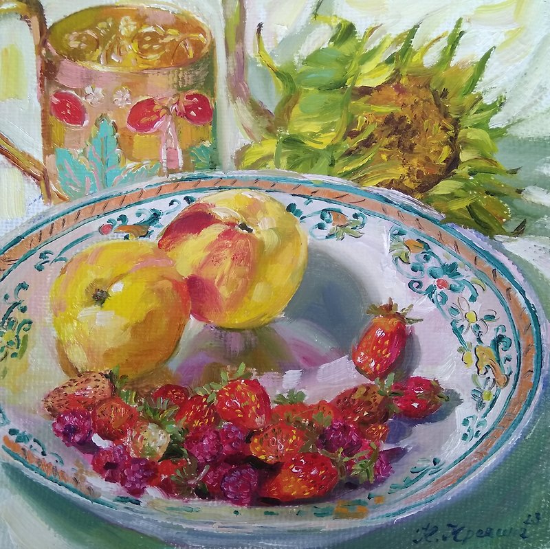 Berries Still life, Fruit Original Oil Painting, フルーツの絵画 - Wall Décor - Other Materials Multicolor