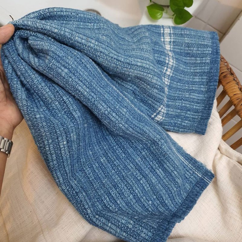 Hand Spun Cotton Hair Towel, Indigo, Blue - 毛巾/浴巾 - 棉．麻 藍色