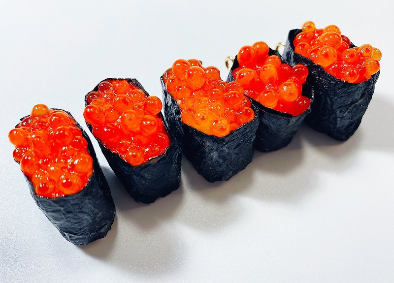Realistic salmon roe gunkan sushi miniature food sample keychain - Keychains - Clay Red