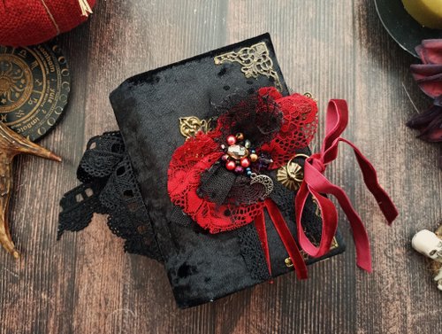 junkjournals Gothic witch grimoire junk journal handmade Dark Lace black vampire notebook
