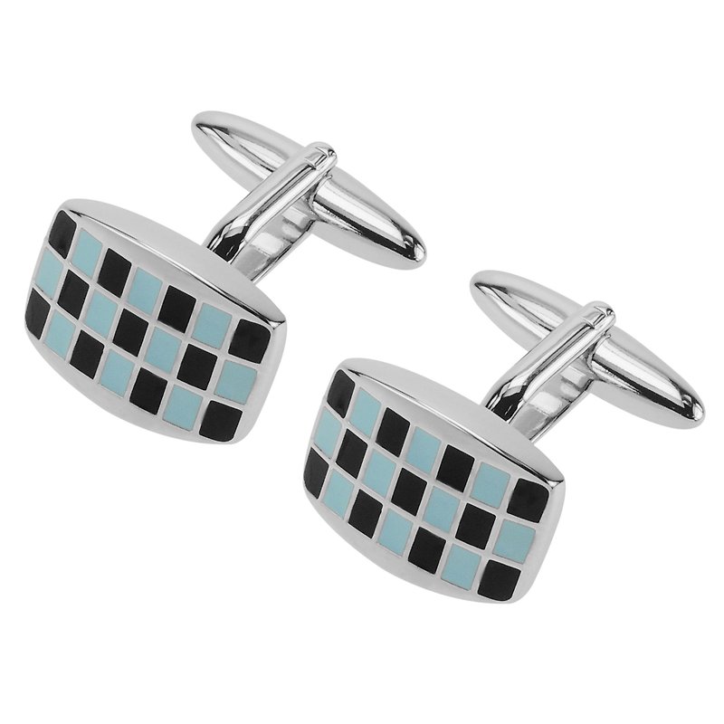Black and Blue Checker Domed Cufflinks - Cuff Links - Other Metals Multicolor