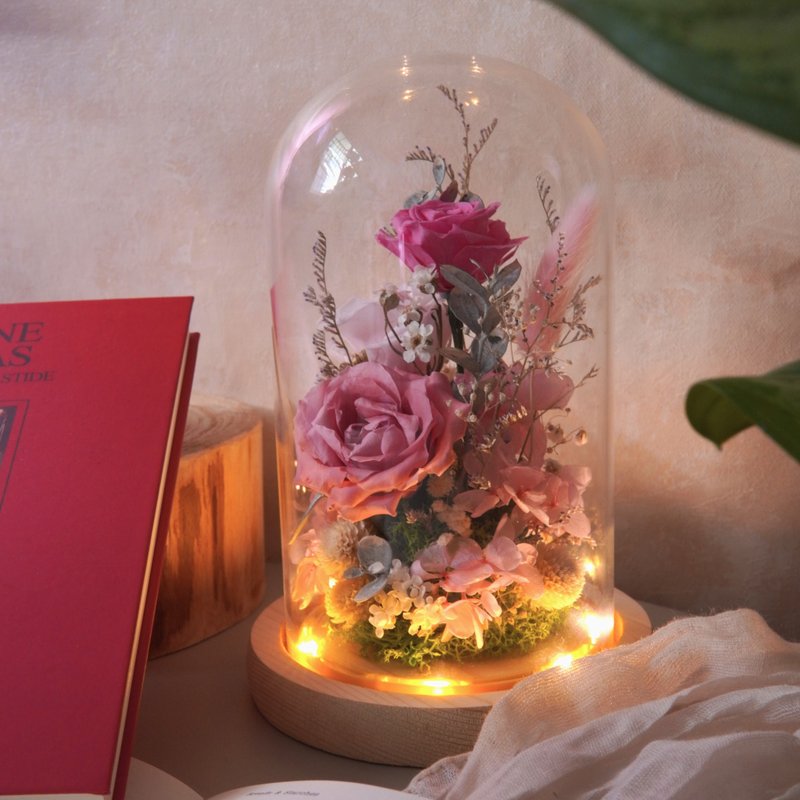 Preserved flower glass cup pink color preserved flower preserved flower night light decoration preserved flower - ช่อดอกไม้แห้ง - พืช/ดอกไม้ สึชมพู