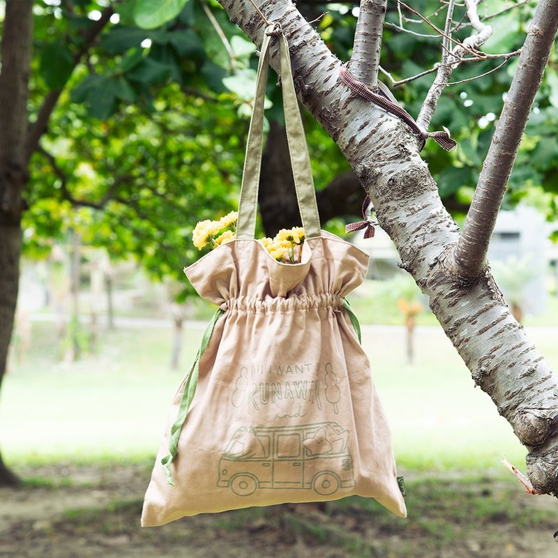 Huchii Camping Go to Huchii Camping | Drawstring Shoulder Tote Bag Drawstring Tote Bag - กระเป๋าถือ - กระดาษ 