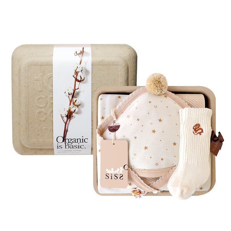 [SISSO Organic Cotton] Little Lucky Star Dragon Organic Cotton Four Seasons Wrap Gift Box - Baby Gift Sets - Cotton & Hemp Brown