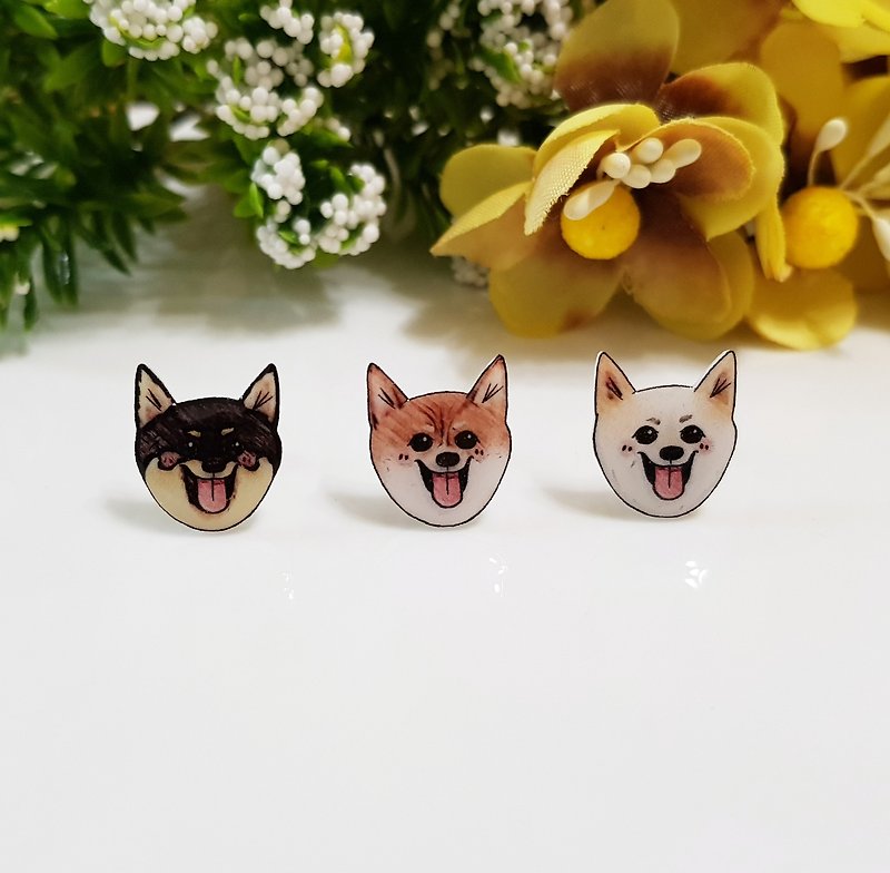 Shiba inu Tricolor Shiba Inu Earrings Clip-On-Dog Series - ต่างหู - พลาสติก สีกากี