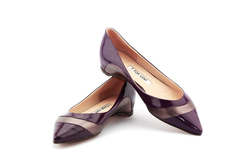 T FOR KENT 孔雀 PEACOCK 尖頭平底鞋(紫/銅) - 女皮鞋 - 真皮 紫色