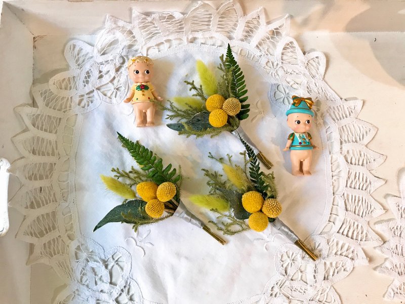 黃澄澄 金仗球女王 乾燥花 結婚胸花 - 胸花/手腕花 - 植物．花 黃色