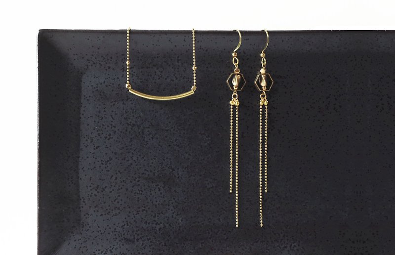 Original / Water - Brass Bracelet Earrings Set - สร้อยข้อมือ - ทองแดงทองเหลือง สีทอง
