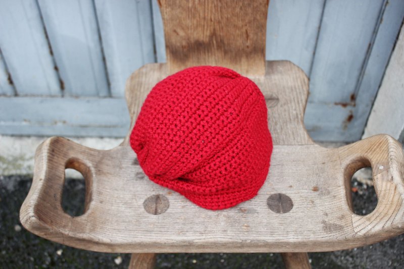 H518[Vintage帽子]Turban Hat紅色針織無簷帽(聖誕禮物推薦好物) - 帽子 - 棉．麻 紅色