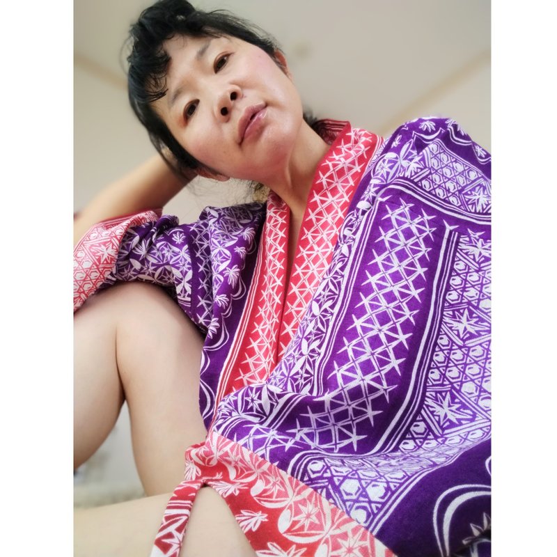 【Made in Japan / Handmade】Japanese Unisex Mens Couple Kimono Haori Retro - เสื้อฮู้ด - ผ้าฝ้าย/ผ้าลินิน สีม่วง