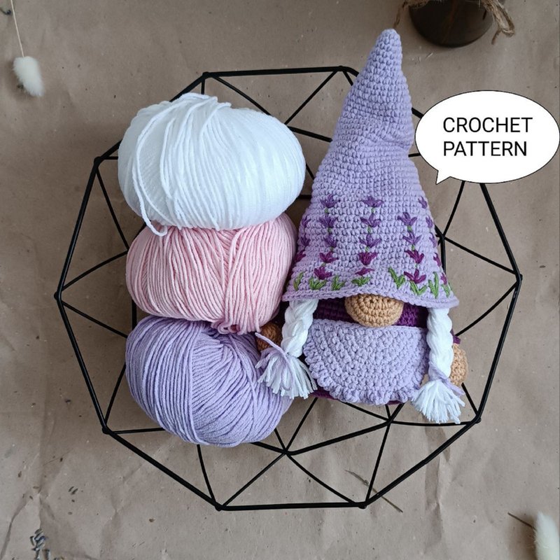 Crochet pattern lavender gnome girl - 手工藝教學/工具書 - 其他材質 