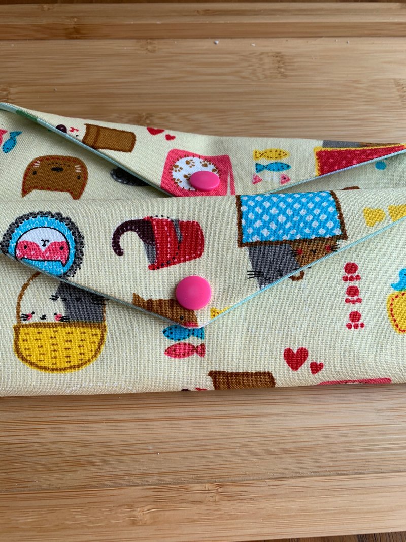 文青風環保筷袋  喵星人 米白 手作餐具袋.交換禮物. - 居家收納/收納盒/儲物盒 - 棉．麻 白色