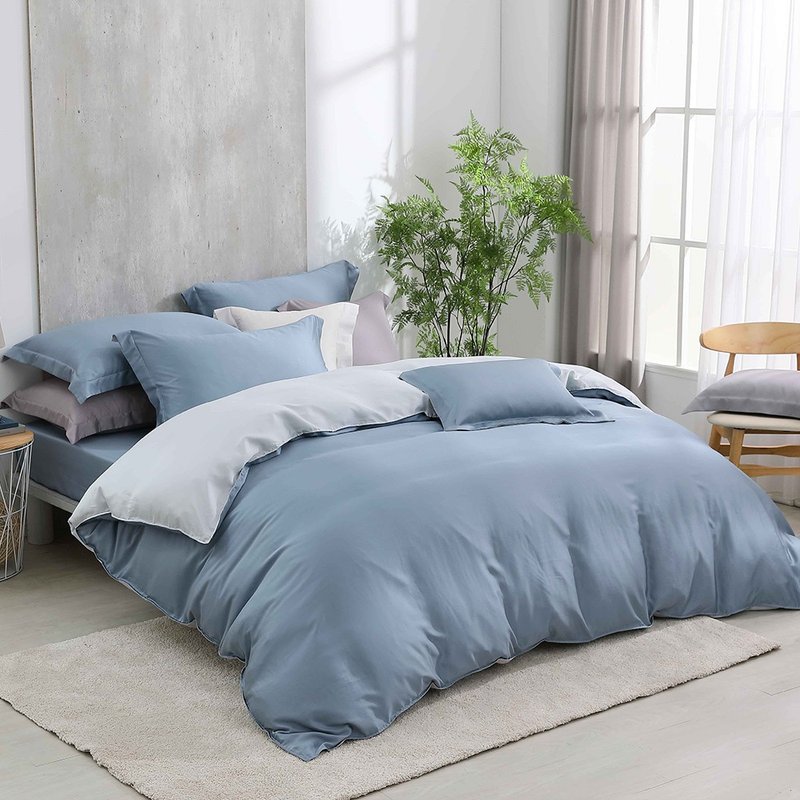 Hongyu 300-woven Tencel dual-purpose quilt cover, bed bag set Paddy blue (double/extra large/extra large) - Bedding - Other Materials Blue