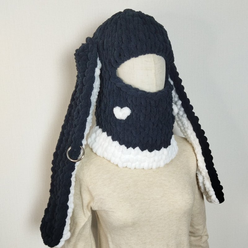 Black and white balaclava with long ear. TikTok balaclava. Black bunny balaclava - Hats & Caps - Other Materials Black