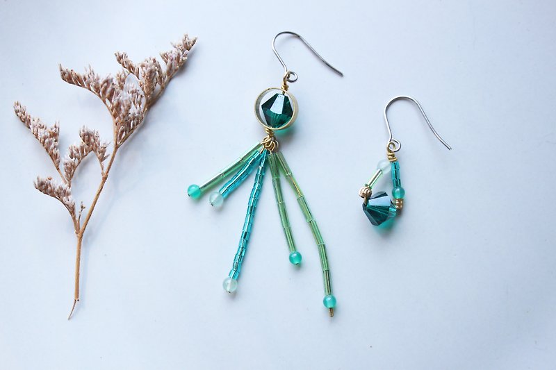 Jellyfish - earring  clip-on earring - Earrings & Clip-ons - Crystal Green