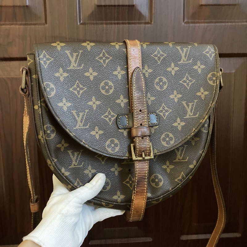LV 真皮加PVC 經典老花 馬鞍包法國製 少見 古董包 復古 - 手提包/手提袋 - 其他材質 咖啡色