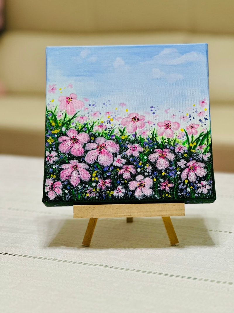 [Pink Flower Sea] Frameless painting/hanging painting/ Acrylic painting/landscape painting/healing painting/original hand-painted painting - Posters - Acrylic 