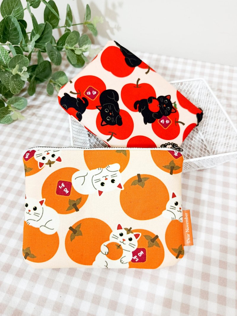 拾光系列萬用袋/零錢包/化妝包/收納袋/金吉利貓款 - 化妝包/收納袋 - 棉．麻 橘色