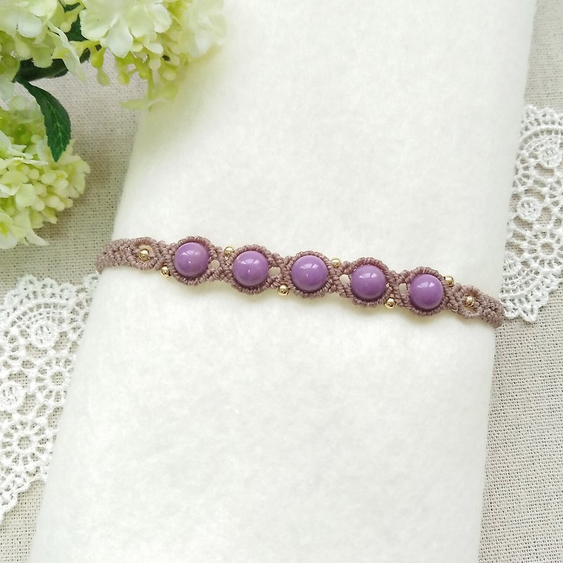 Purple mica. South American Brazilian Wax Wire Braided Bracelet - สร้อยข้อมือ - เครื่องประดับพลอย สีม่วง