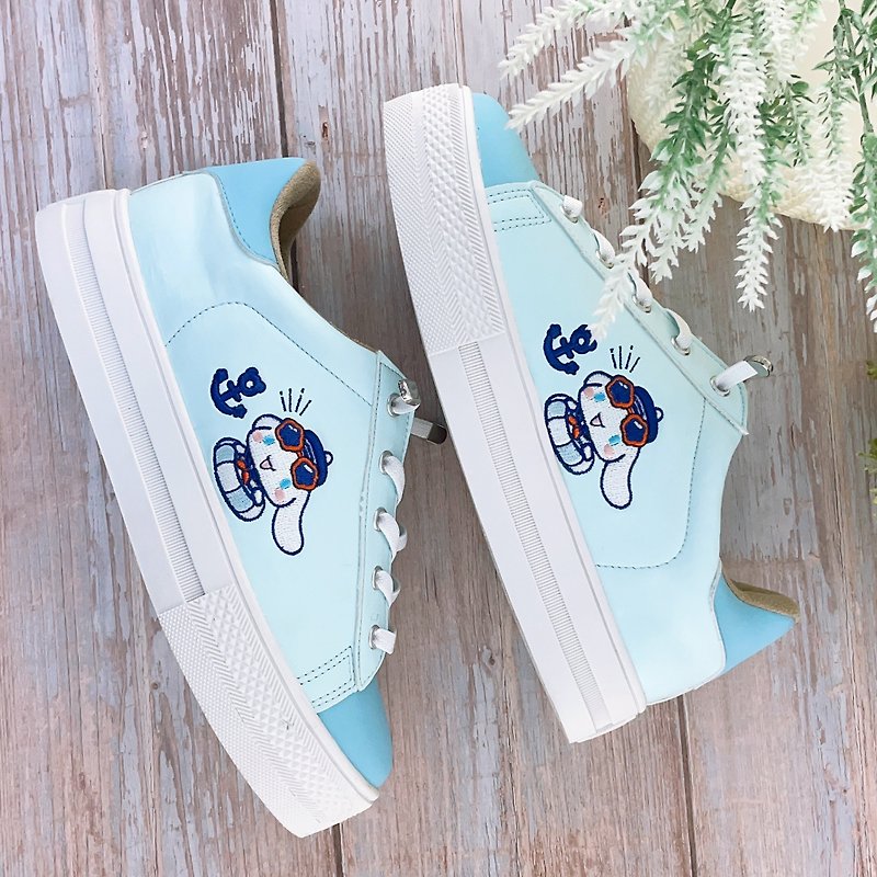 Paidal x Cinnamoroll big-eared dog Xi Na navy sailor strap-free leather thick-soled casual shoes - blue - Women's Casual Shoes - Faux Leather Blue