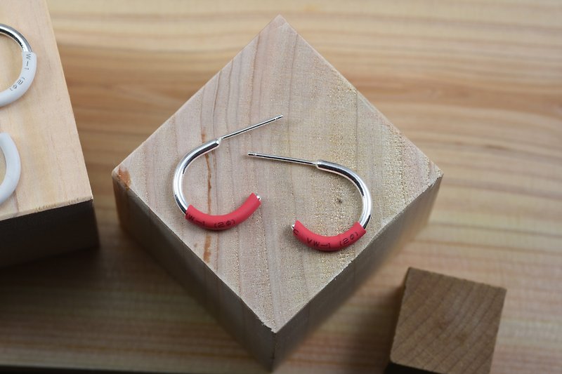 Silver Earrings-Matching (Red) - ต่างหู - เงินแท้ สีแดง