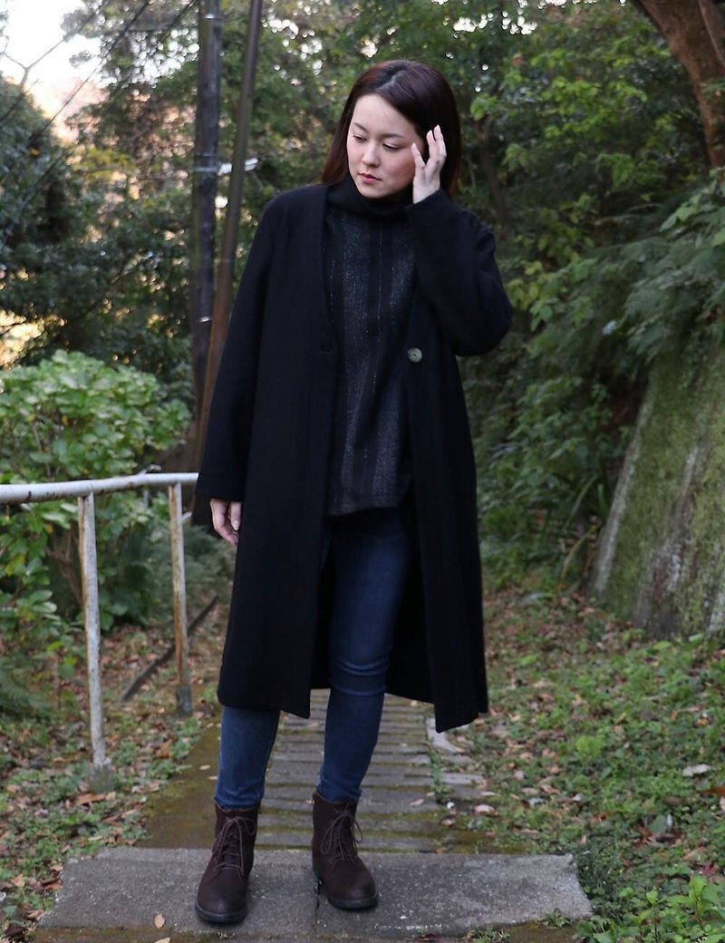 Wool gown coat black - Women's Casual & Functional Jackets - Cotton & Hemp Black