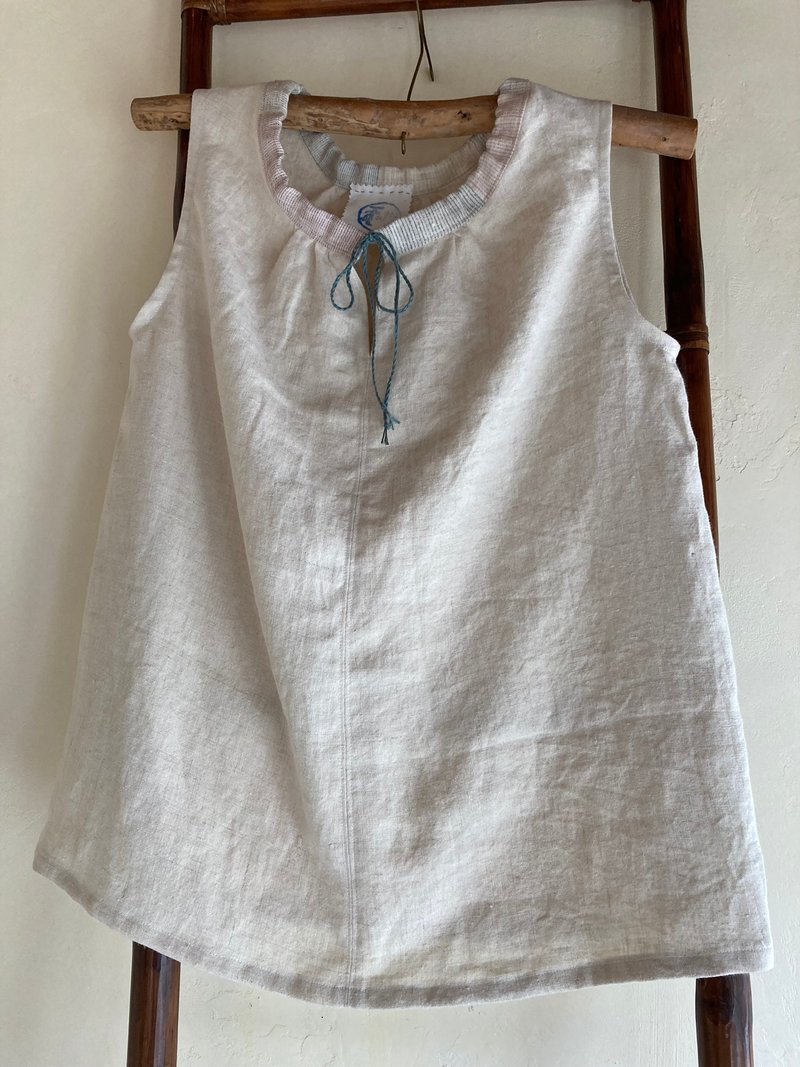 Hemp sleeveless ribbon blouse - เสื้อผู้หญิง - ผ้าฝ้าย/ผ้าลินิน 