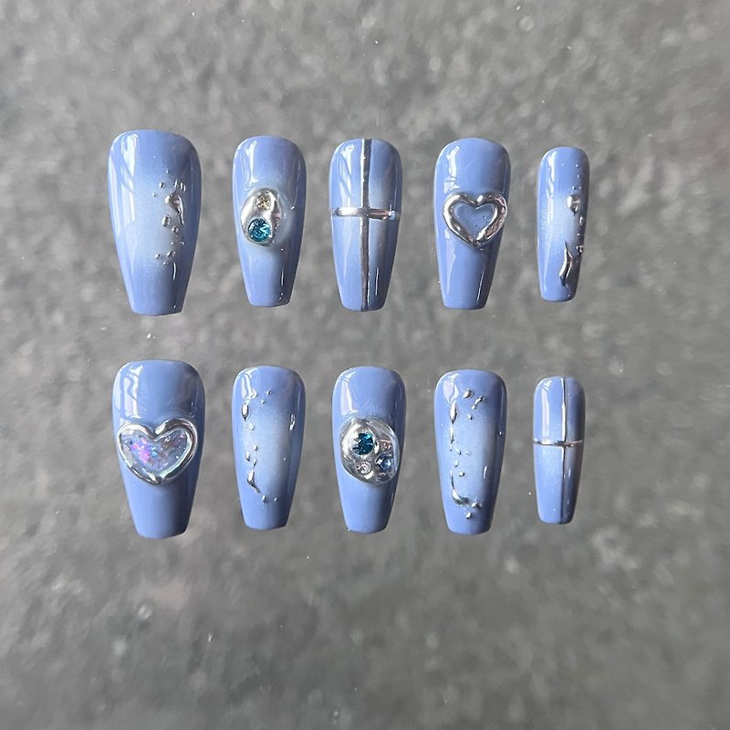 Rain rain shop pure hand-painted wearable nails can be customized as you like - Other - Resin Blue
