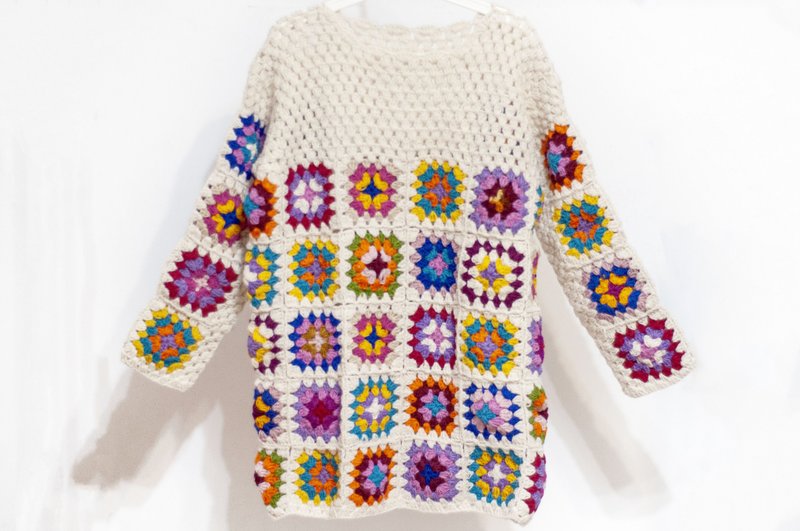 Bohemian long-sleeved knitted sweater floral Indian sweater crocheted floral long sweater-Nordic Flower - Women's Sweaters - Wool Multicolor