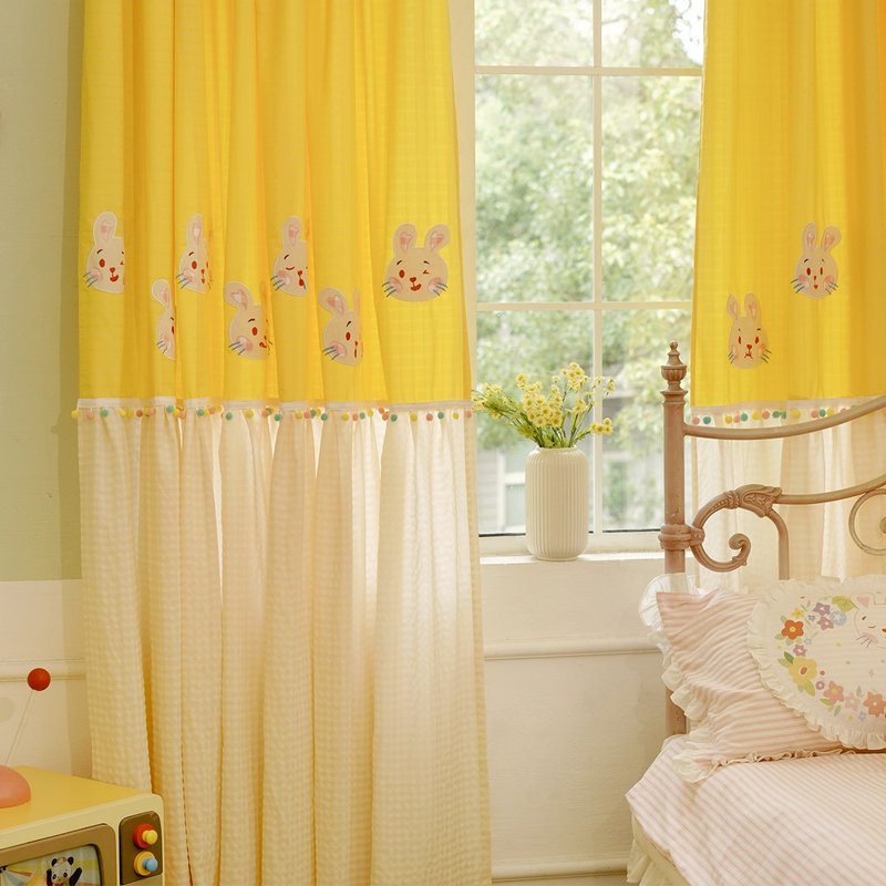 Bunny Curtain 80s Retro Showa Custom Embroidery Splicing Fabric - อื่นๆ - ผ้าฝ้าย/ผ้าลินิน หลากหลายสี