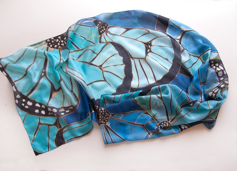 Butterfly Wings silk scarf - Scarves - Silk Blue