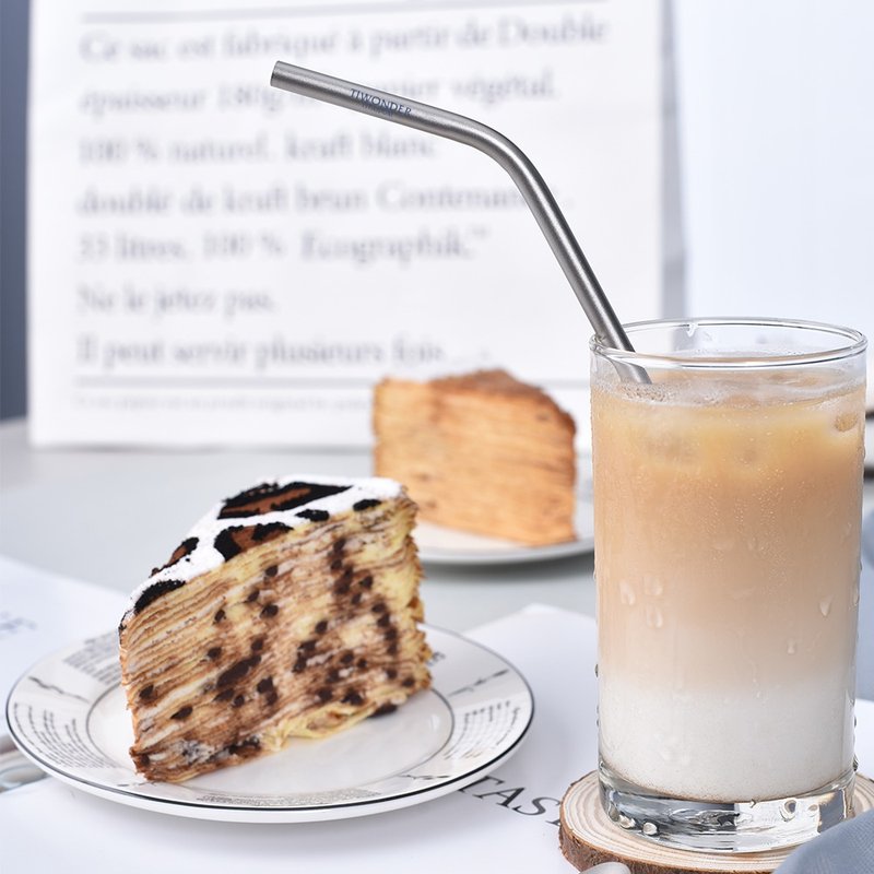 【單支彎吸管】鑽石鈍角純鈦吸管 - 環保吸管 - 其他金屬 灰色